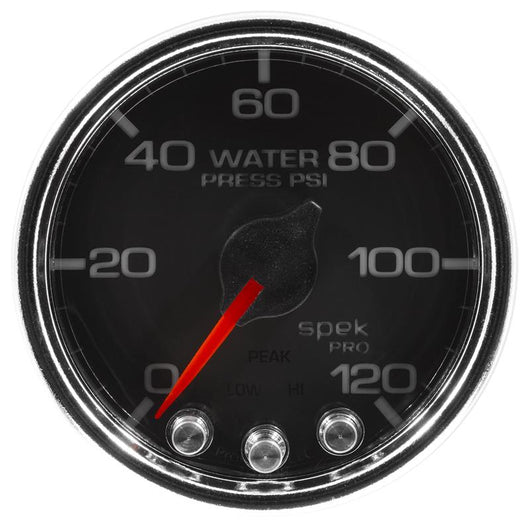 Autometer Spek-Pro Gauge Water Press 2 1/16in 120psi Stepper Motor W/Peak & Warn Blk/Chrm - P34531