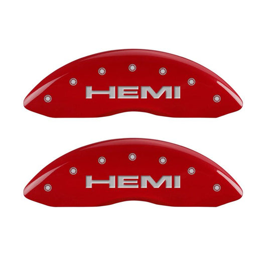MGP 4 Caliper Covers Engraved Front & Rear Hemi Red finish silver ch - 55001SHEMRD