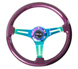 NRG Classic Wood Grain Steering Wheel (350mm) Purple Pearl Paint w/Neochrome 3-Spoke Center - ST-015MC-PP