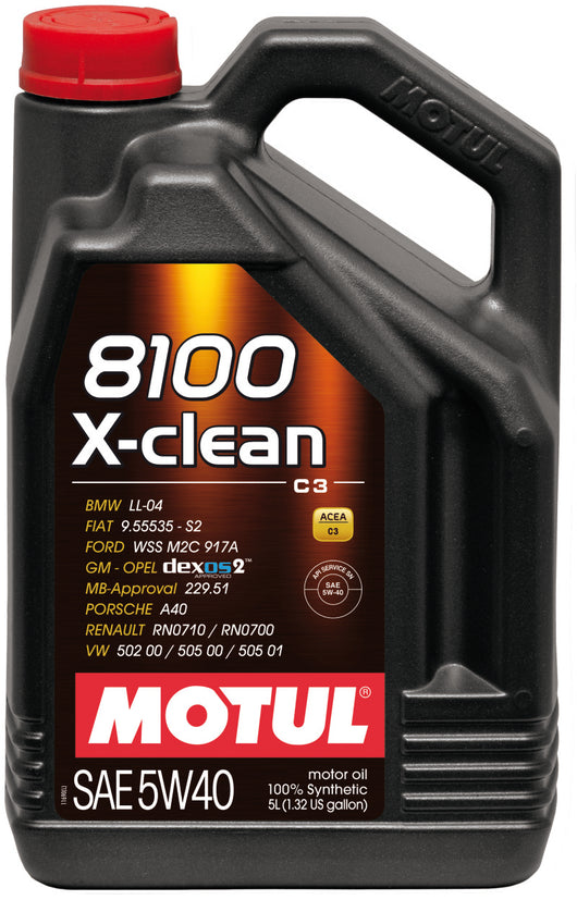 Motul 5L Synthetic Engine Oil 8100 5W40 X-CLEAN C3 -505 01-502 00-505 00-LL04-229.51-229.31 - 102051