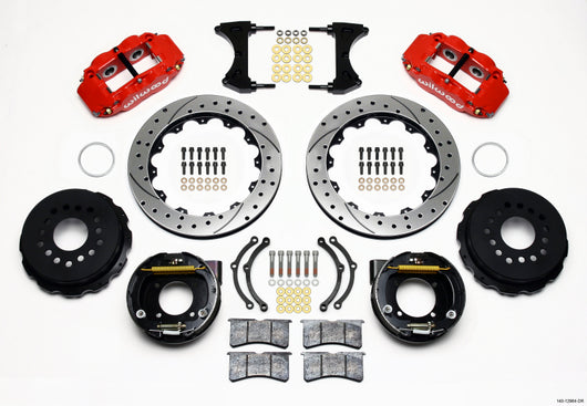 Wilwood Narrow Superlite 4R Rear P-Brk Kit 12.88in Drilled Red Chevy 12 Bolt w/ C-Clips - 140-12964-DR
