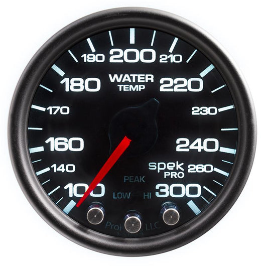 Autometer Spek-Pro Gauge Water Temp 2 1/16in 300f Stepper Motor W/Peak & Warn Blk/Smoke/Blk - P34652