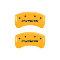 MGP 4 Caliper Covers Engraved Front & Rear Block/Charger Yellow finish black ch - 12181SCHBYL